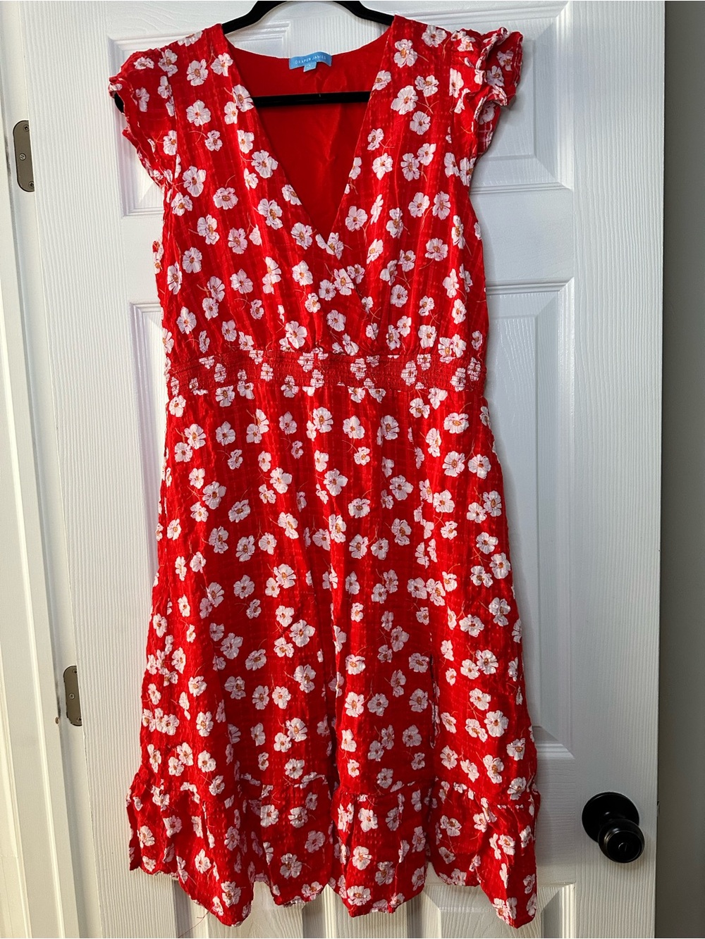Draper James Red Floral Smocked Waist Midi Dress Size Large